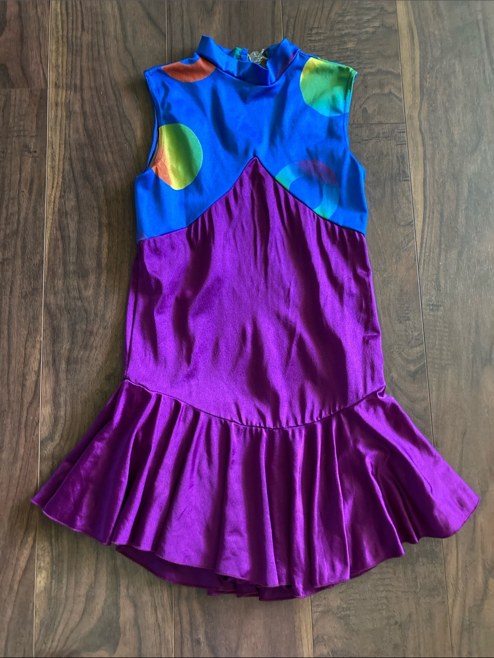 Girls Purple Dance Dress with Blue Polka-Dot Bodice